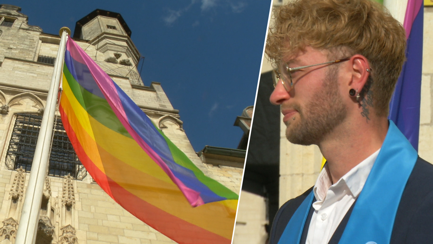 Finalist Mister Gay Hijst Regenboogvlag Mechelen Past Genderstatement