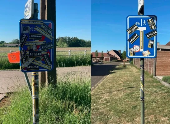 stickers op verkeersbord politie kasterlee.