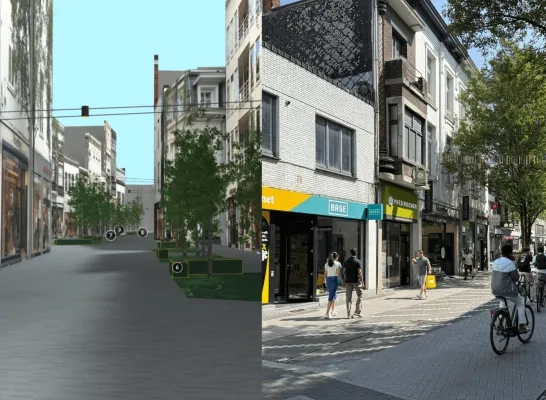 Links: Gasthuisstraat nu / Rechts: 3D-afbeelding Gasthuisstraat