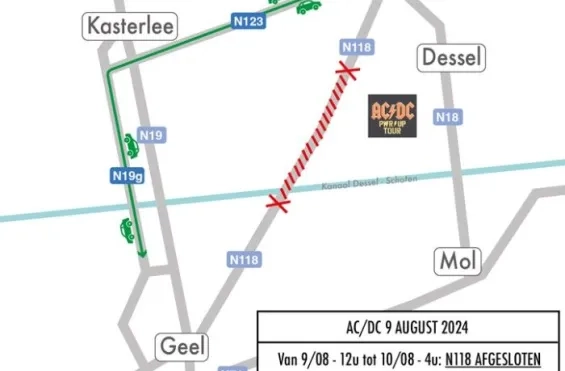 Dessel AC/DC verkeerssituatie omleiding Stenehei Boeretang Geelsebaan Geel Kasterlee wagen auto fiets